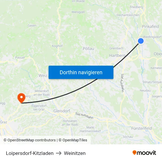 Loipersdorf-Kitzladen to Weinitzen map