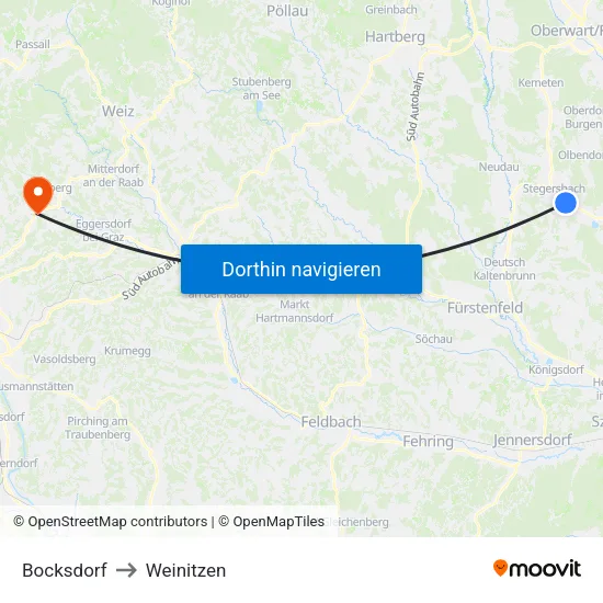Bocksdorf to Weinitzen map