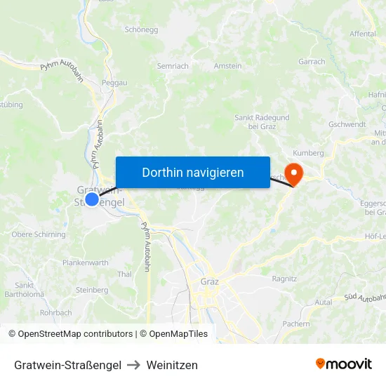 Gratwein-Straßengel to Weinitzen map