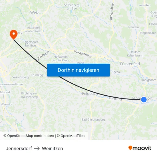 Jennersdorf to Weinitzen map
