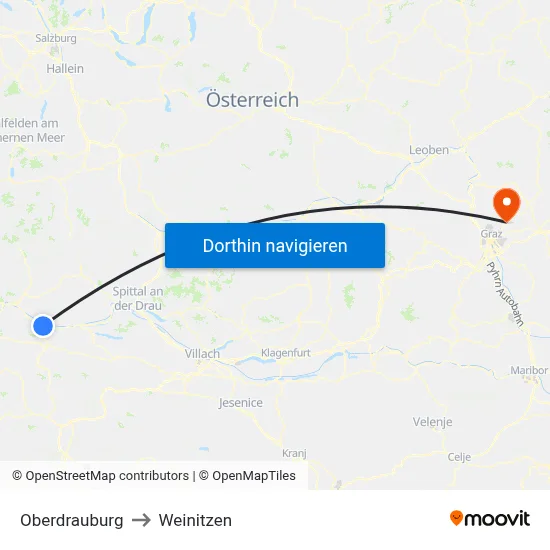 Oberdrauburg to Weinitzen map