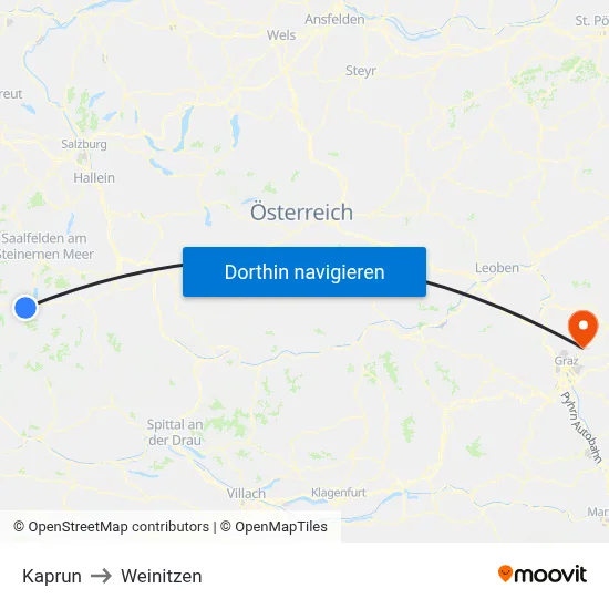 Kaprun to Weinitzen map