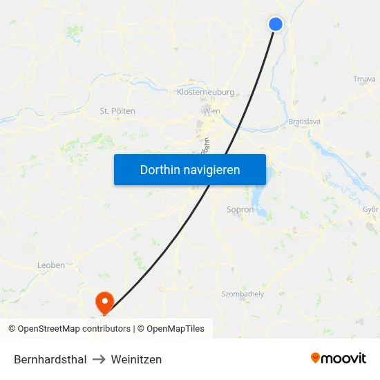 Bernhardsthal to Weinitzen map