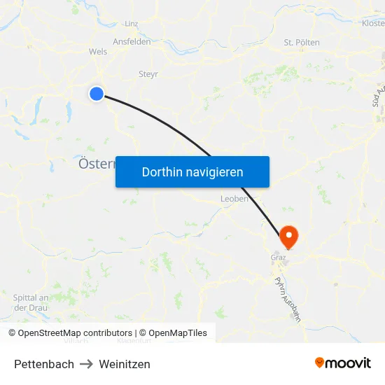 Pettenbach to Weinitzen map