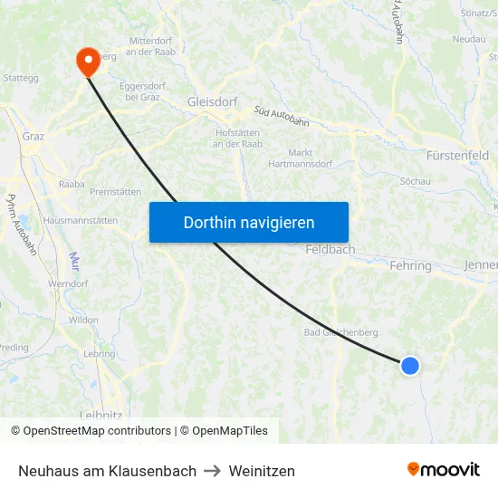 Neuhaus am Klausenbach to Weinitzen map