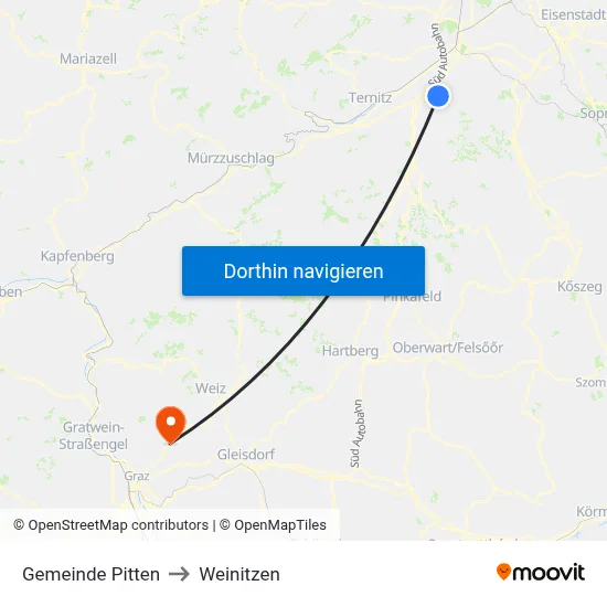 Gemeinde Pitten to Weinitzen map