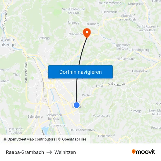 Raaba-Grambach to Weinitzen map