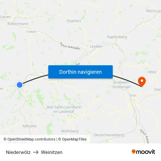 Niederwölz to Weinitzen map