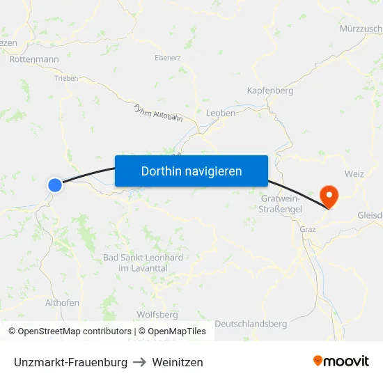 Unzmarkt-Frauenburg to Weinitzen map