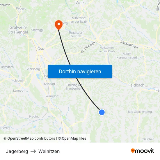 Jagerberg to Weinitzen map