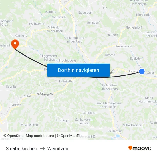 Sinabelkirchen to Weinitzen map