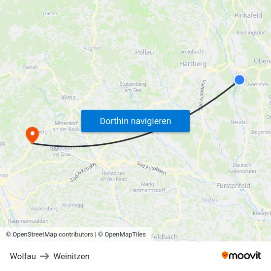 Wolfau to Weinitzen map