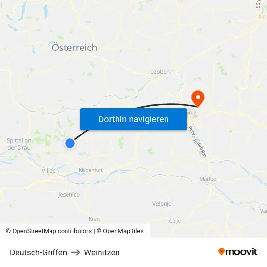Deutsch-Griffen to Weinitzen map