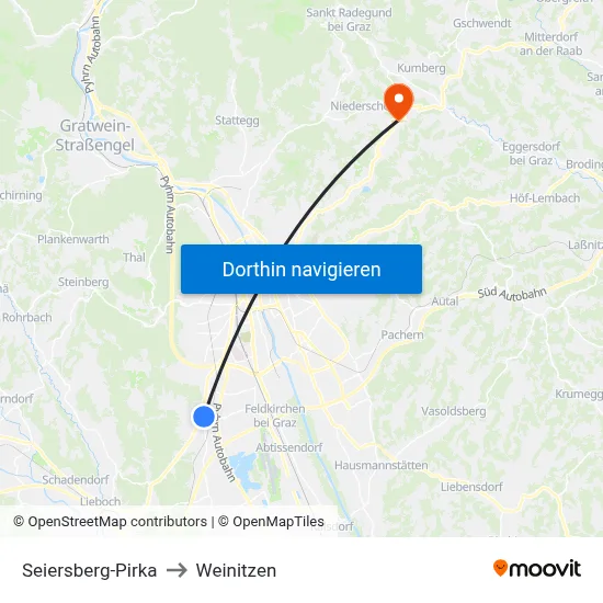 Seiersberg-Pirka to Weinitzen map