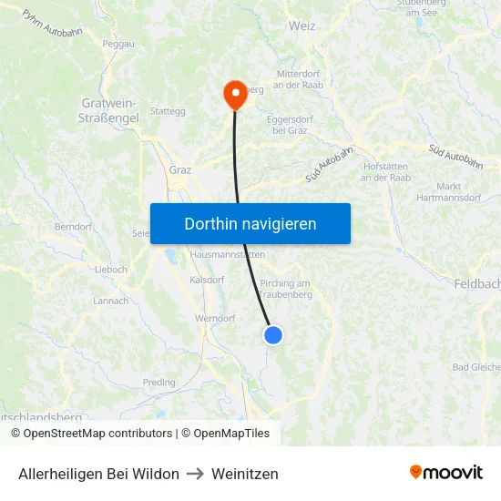 Allerheiligen Bei Wildon to Weinitzen map