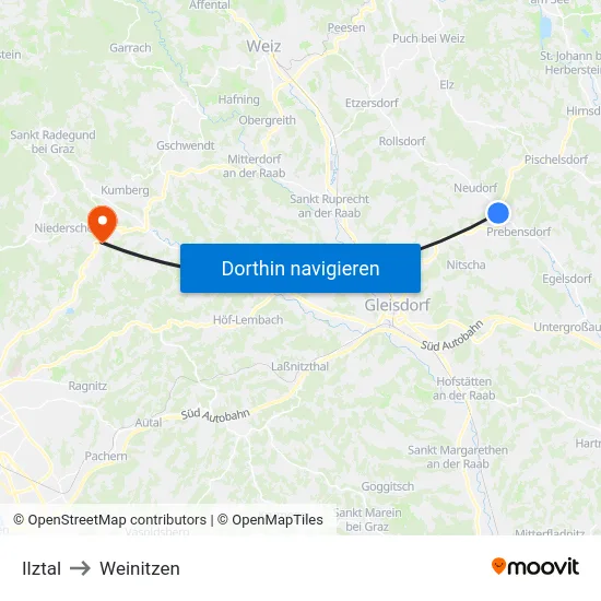 Ilztal to Weinitzen map