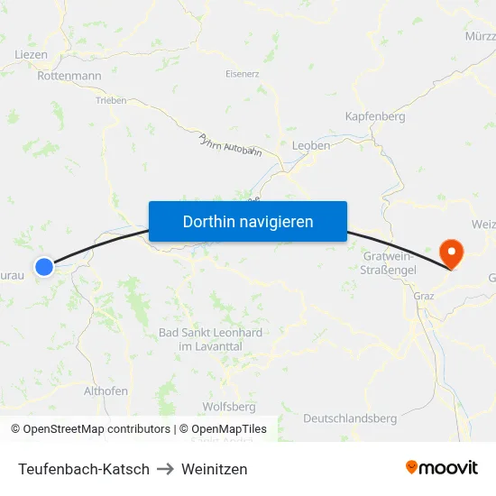 Teufenbach-Katsch to Weinitzen map