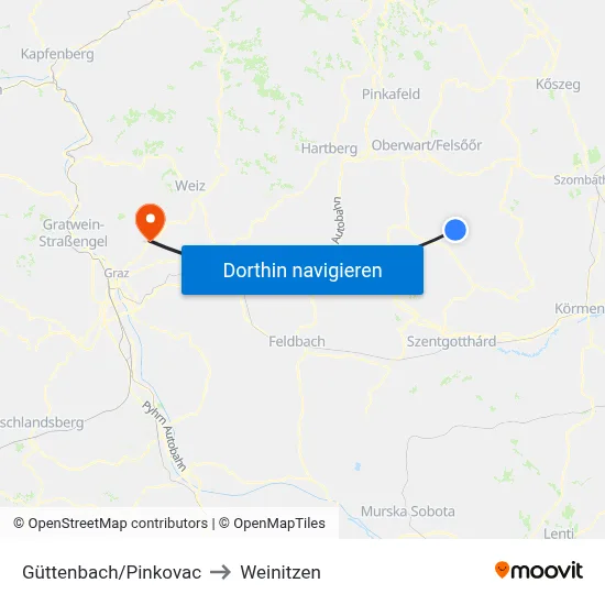 Güttenbach/Pinkovac to Weinitzen map