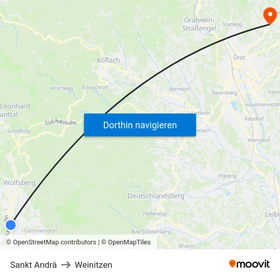 Sankt Andrä to Weinitzen map