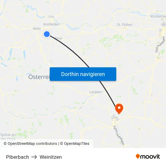 Piberbach to Weinitzen map