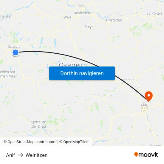 Anif to Weinitzen map