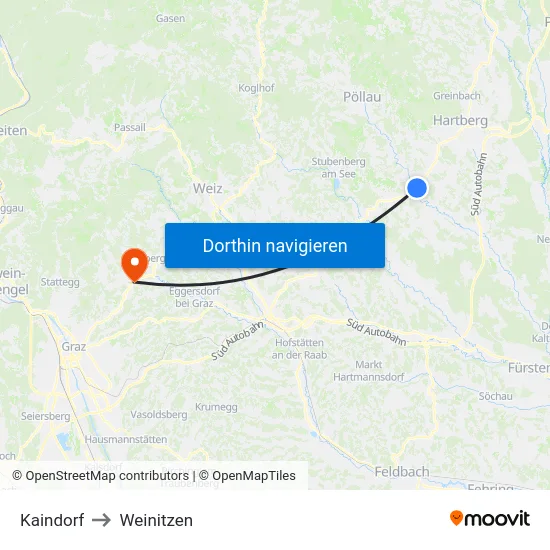 Kaindorf to Weinitzen map
