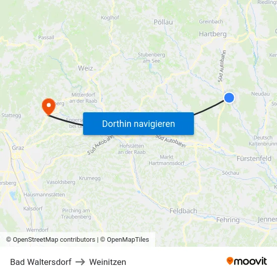 Bad Waltersdorf to Weinitzen map