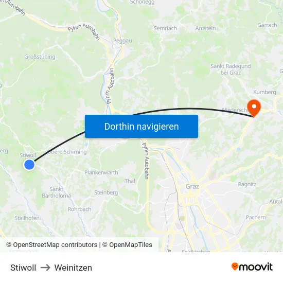 Stiwoll to Weinitzen map