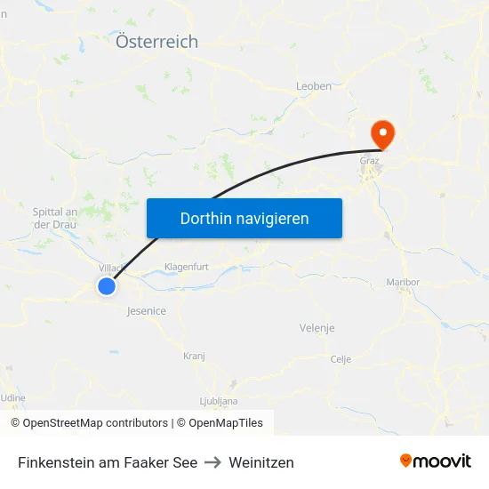 Finkenstein am Faaker See to Weinitzen map
