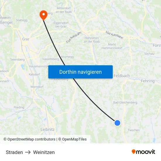 Straden to Weinitzen map