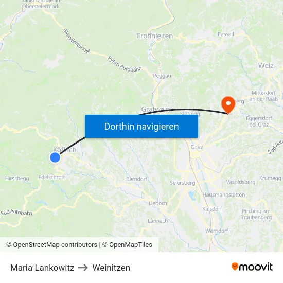 Maria Lankowitz to Weinitzen map