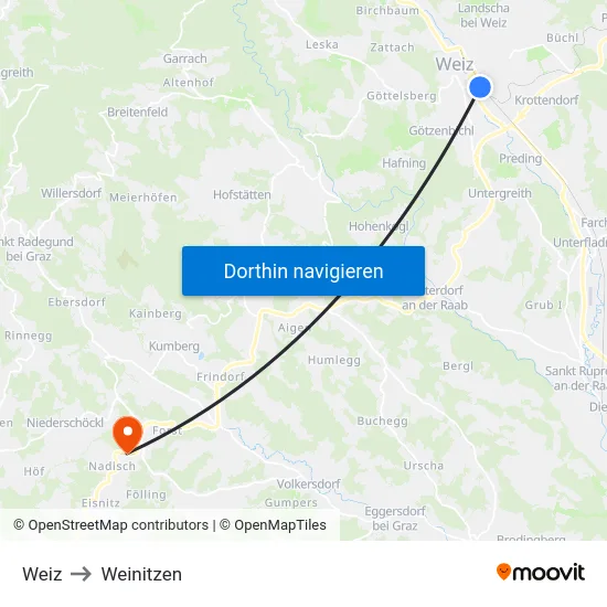 Weiz to Weinitzen map