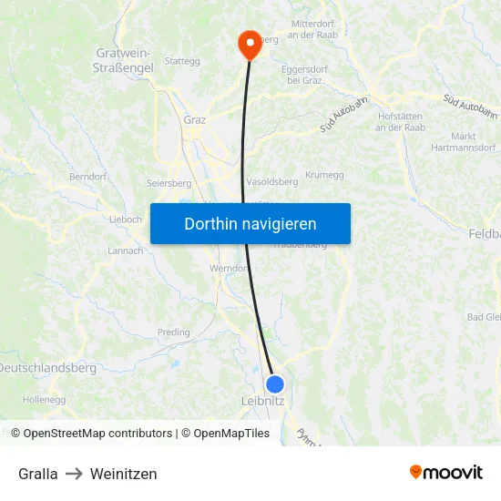 Gralla to Weinitzen map