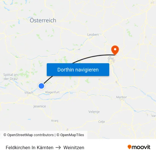 Feldkirchen In Kärnten to Weinitzen map