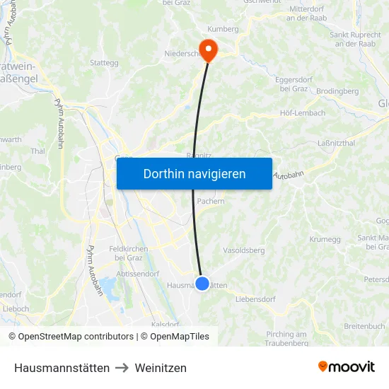 Hausmannstätten to Weinitzen map