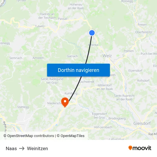 Naas to Weinitzen map