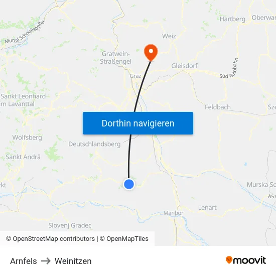 Arnfels to Weinitzen map