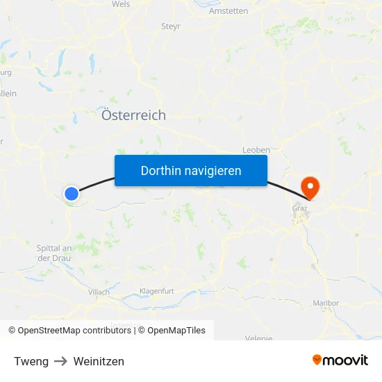 Tweng to Weinitzen map