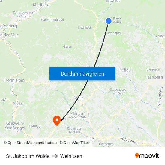 St. Jakob Im Walde to Weinitzen map