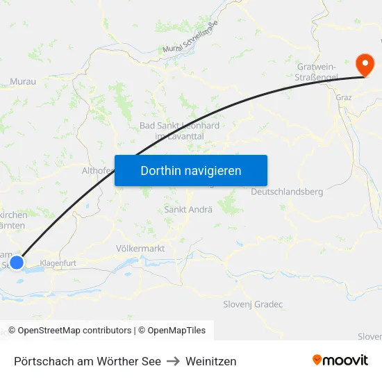 Pörtschach am Wörther See to Weinitzen map