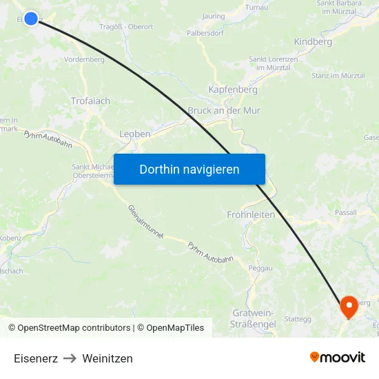 Eisenerz to Weinitzen map