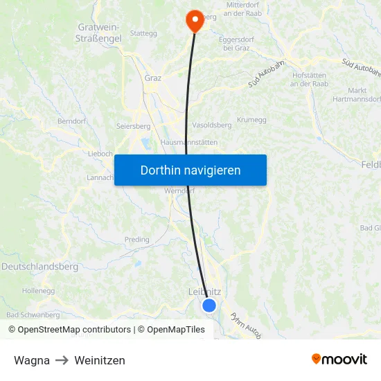 Wagna to Weinitzen map