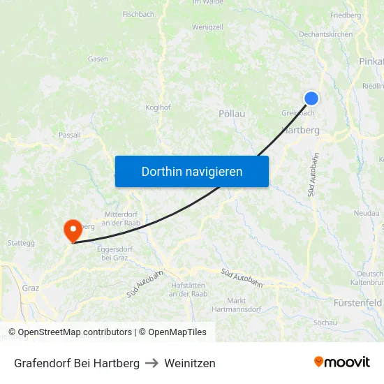 Grafendorf Bei Hartberg to Weinitzen map