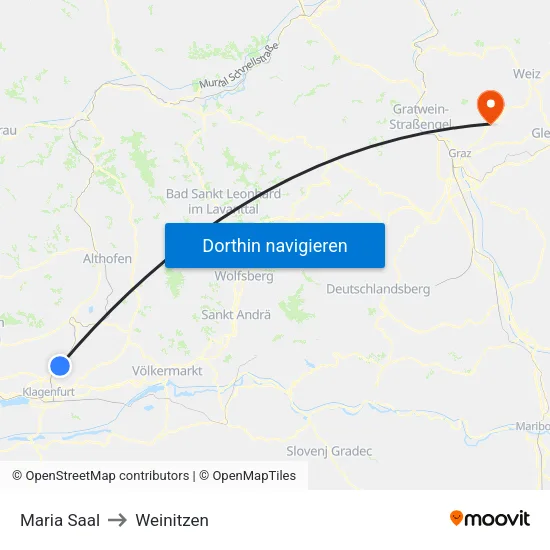 Maria Saal to Weinitzen map