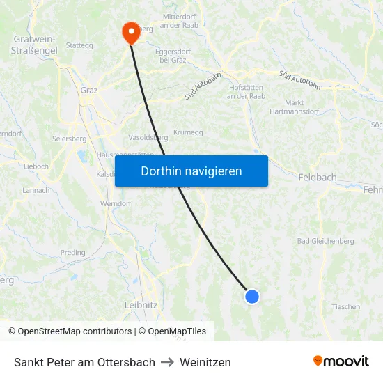 Sankt Peter am Ottersbach to Weinitzen map