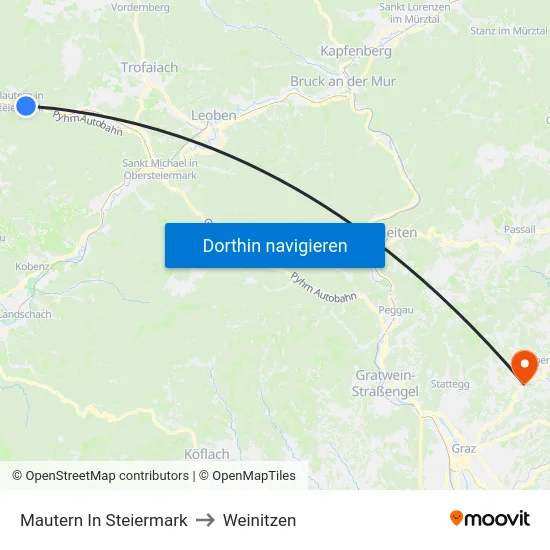 Mautern In Steiermark to Weinitzen map