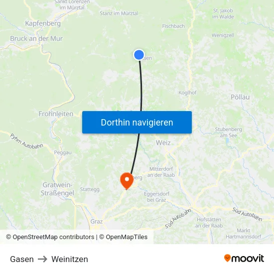 Gasen to Weinitzen map