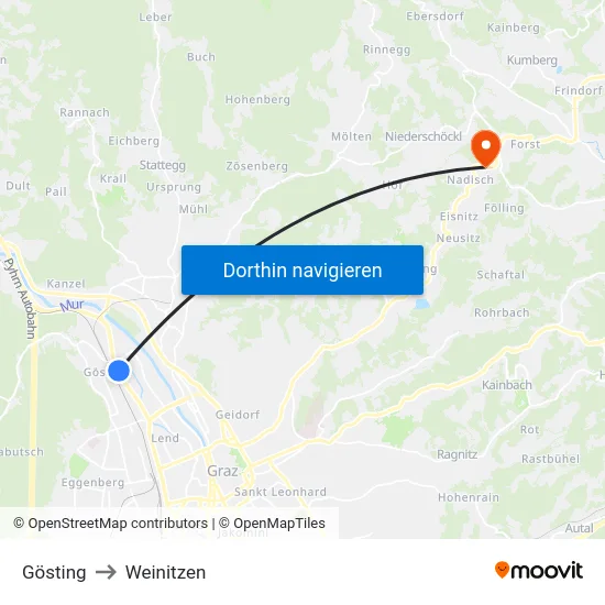 Gösting to Weinitzen map