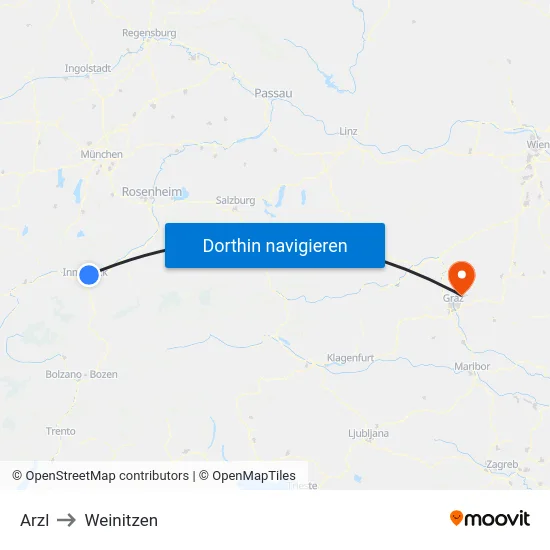 Arzl to Weinitzen map