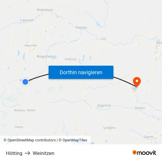 Hötting to Weinitzen map